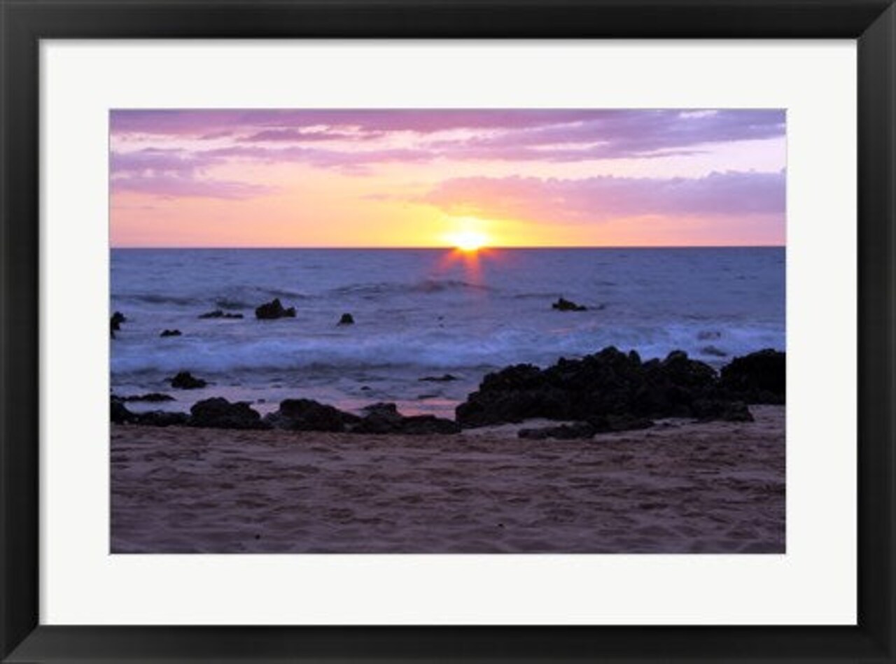 Framed Art Keawakapu Beach Sunset Long Exposure Wall Decor 18x24 Artwork